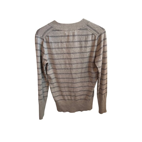Banana Republic Silk Cotton Cashmere Gray Striped V-Neck Sweater Women's Size M - Picture 4 of 4
